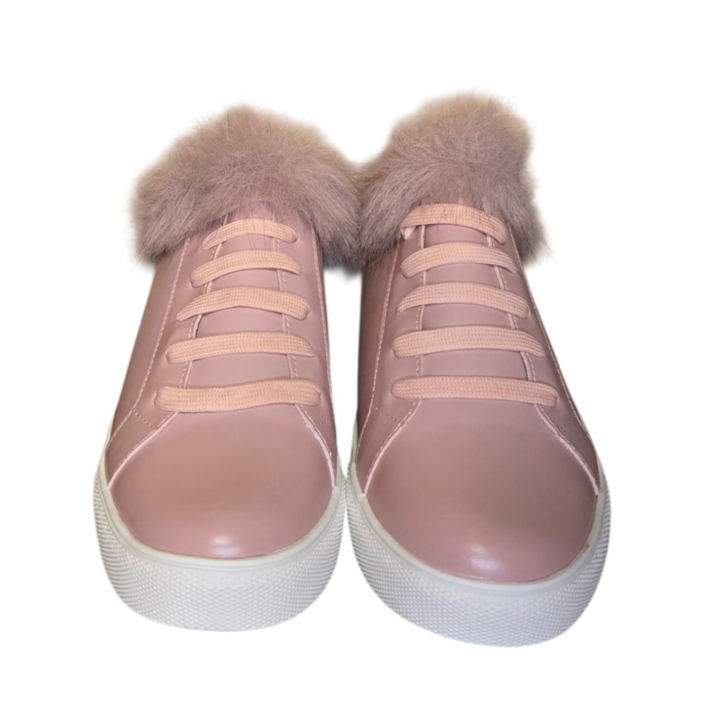 NWT Cape Robbin 2-Pink 1-White Furry Lace-Up Sneakers Size 7 Casual Slipper